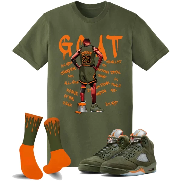 5 Olive Army Solar Orange Black Retro T Shirt Match Goat Jezsport.com