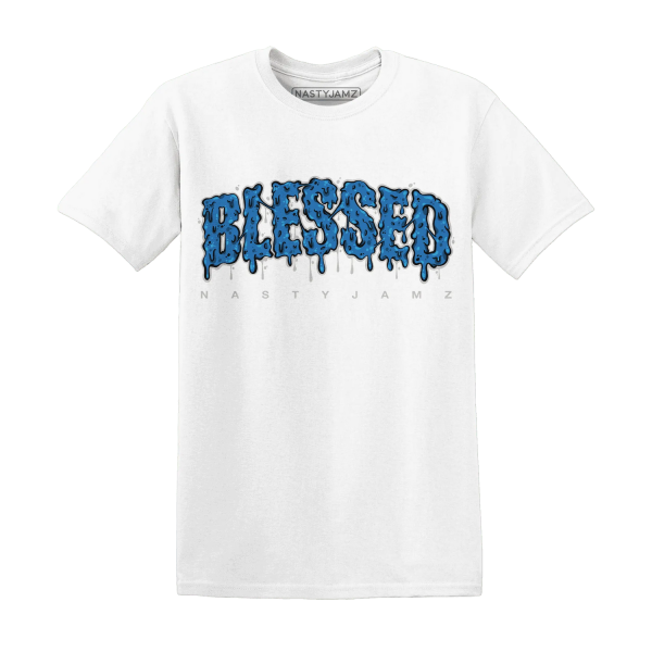 Industrial Blue 4s T Shirt Match Blessed Text Jezsport.com