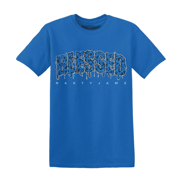 Industrial Blue 4s T Shirt Match Blessed Text Jezsport.com