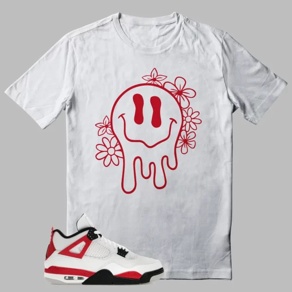 Jordan 4 Red Cement Floral Dripping Smiley Face Graphic Jezsport.com