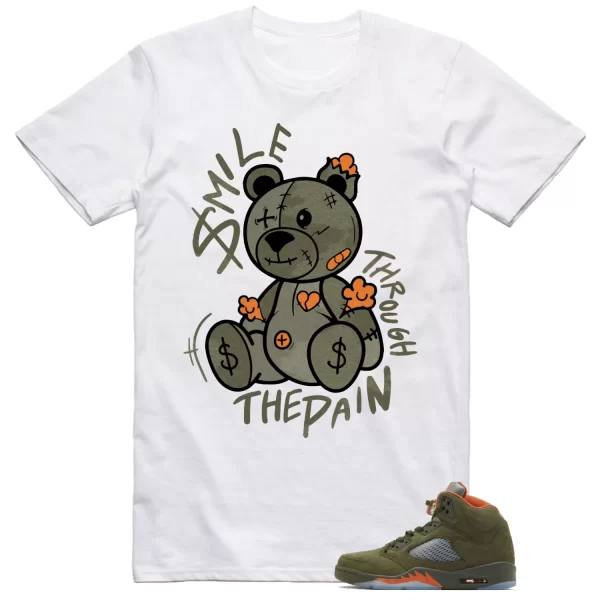 Jordan 5 Olive Shirt Smile Teddy Bear Graphic Jezsport.com