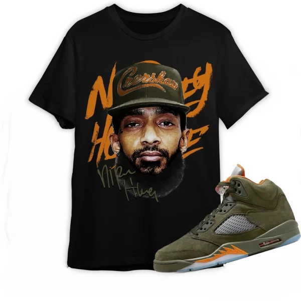 Jordan 5 Olive Shirt Hussle Head Shirt In Military Green To Match Sneaker, Matching Jordan Shirt Jezsport.com