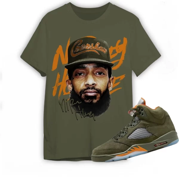 Jordan 5 Olive Shirt Hussle Head Shirt In Military Green To Match Sneaker, Matching Jordan Shirt Jezsport.com