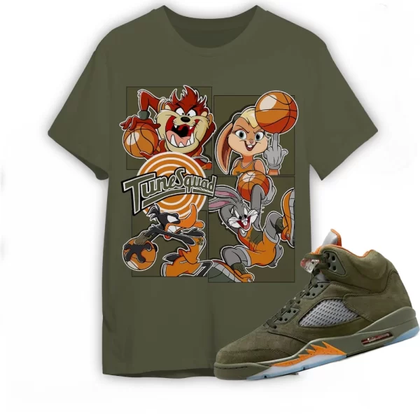 Jordan 5 Olive Army Solar Orange Shirt Match Bunny Basketball Jordan 5 Olive Shirt, Matching Jordan Shirt Jezsport.com