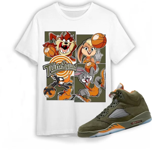 Jordan 5 Olive Army Solar Orange Shirt Match Bunny Basketball Jordan 5 Olive Shirt, Matching Jordan Shirt Jezsport.com