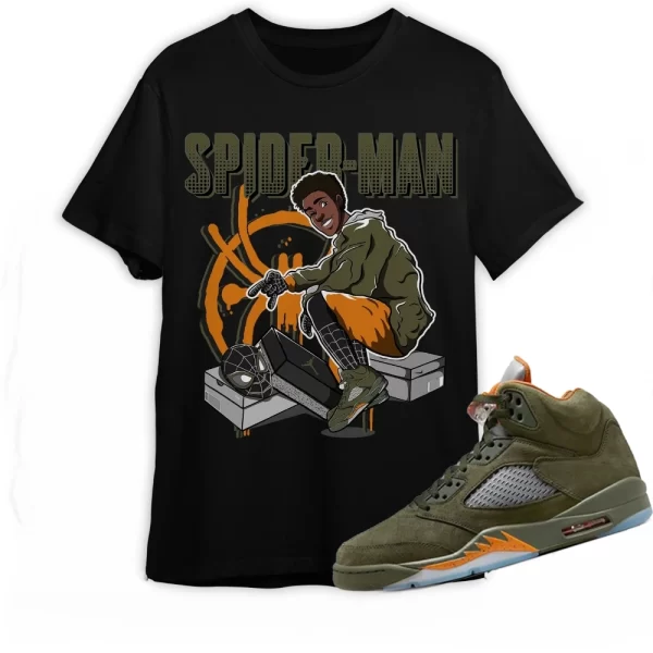 Jordan 5 Olive Shirt Spiderman Sneaker Shirt To Match Sneaker Green Olive Green And Orange Shirt, Matching Jordan Shirt Jezsport.com