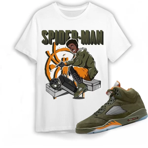 Jordan 5 Olive Shirt Spiderman Sneaker Shirt To Match Sneaker Green Olive Green And Orange Shirt, Matching Jordan Shirt Jezsport.com