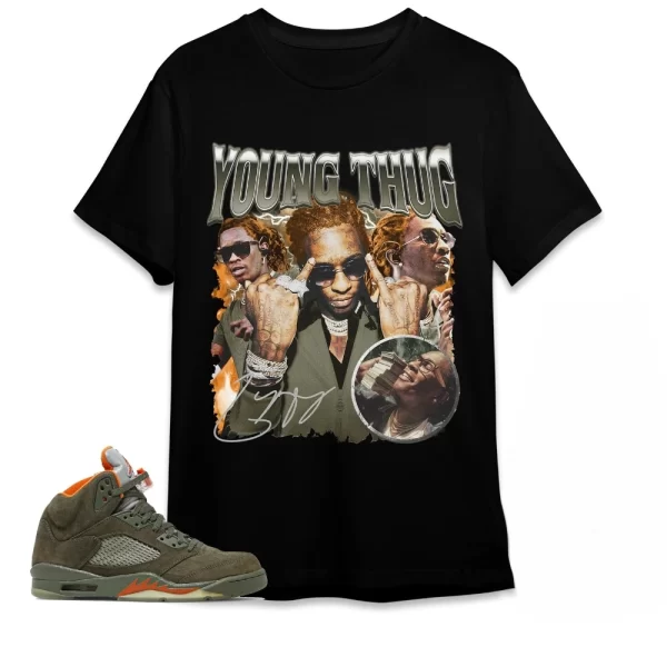 Jordan 5 Olive Shirt Young Thug Shirt To Match Sneaker Green Olive Green And Orange Shirt, Matching Jordan Shirt Jezsport.com