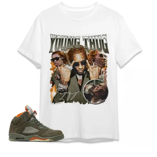 Jordan 5 Olive Shirt Young Thug Shirt To Match Sneaker Green Olive Green And Orange Shirt, Matching Jordan Shirt Jezsport.com