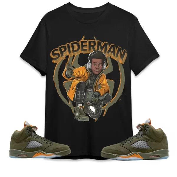 Spiderman Miles Shirt Jordan 5 Olive To Match Sneaker Green Olive Green And Orange Shirt, Matching Jordan Shirt Jezsport.com