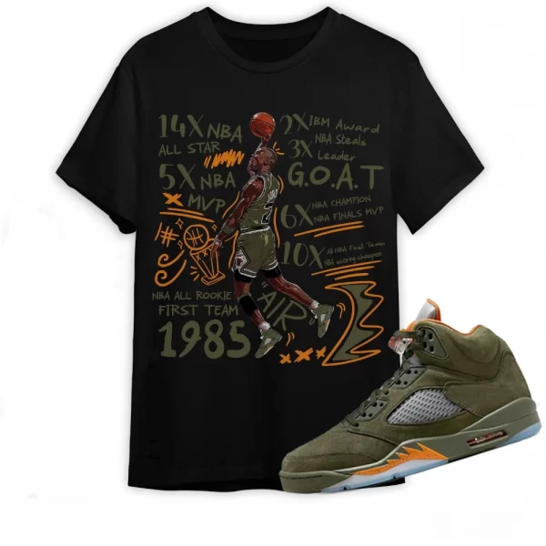 Jordan 5 Olive Shirt Mj Accolades Sneaker Shirt To Match Sneaker Color Military Green, Matching Jordan Shirt Jezsport.com