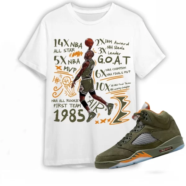 Jordan 5 Olive Shirt Mj Accolades Sneaker Shirt To Match Sneaker Color Military Green, Matching Jordan Shirt Jezsport.com