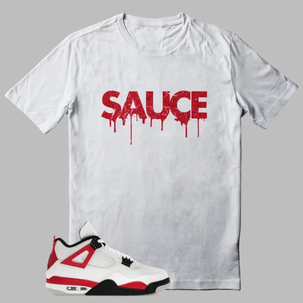 Red Cement Jordan 4 T-shirt Dripping Sauce Graphic Jezsport.com