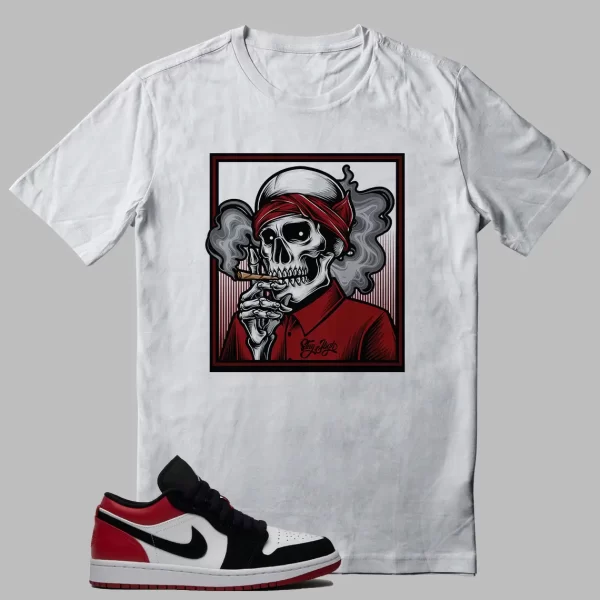 Shirt Match Jordan 1 Black Toe Skull Tee – Gangster Skull Graphic Jezsport.com