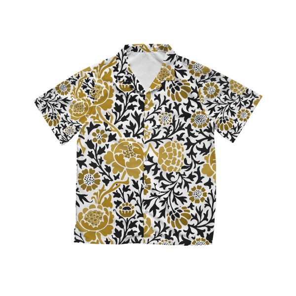 Vintage Yellow & Black Floral Hawaiian Shirt, Summer Shirt For Men and Women Jezsport.com