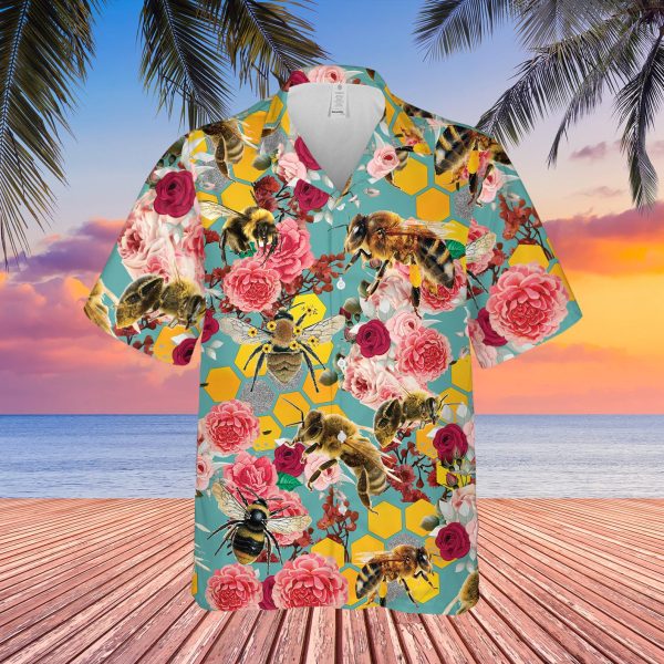 Bee Flower Hawaiian Shirt, Peony Hawaii Shirt, Summer Shirt For Men and Women Jezsport.com