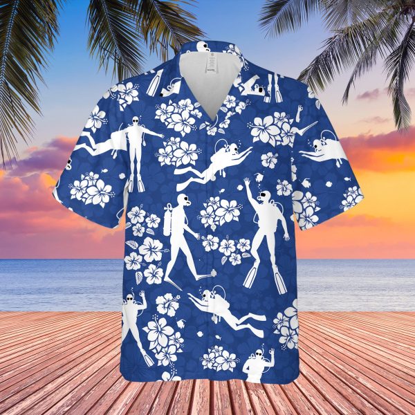 Blue Diving Hawaiian Flower Shirt, Hawaii Shirt, Summer Shirt For Men and Women Jezsport.com