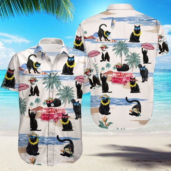 Black Cat Shirt, Cat Hawaiian Shirt, Summer Shirt For Men and Women Jezsport.com