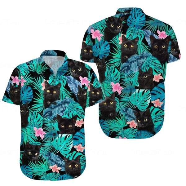 Black Cat Shirt, Cat Hawaiian Shirt, Summer Shirt For Men and Women Jezsport.com