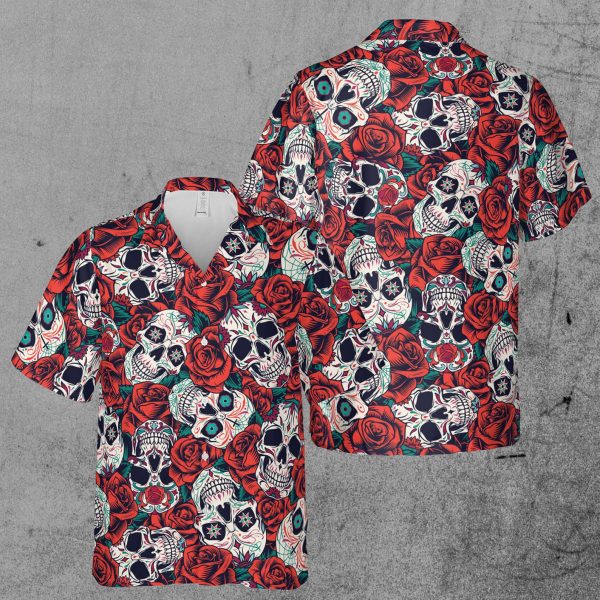 Red Rose Floral Skull Tattoo Aloha Hawaiian Shirt, Summer Shirt For Men and Women Jezsport.com