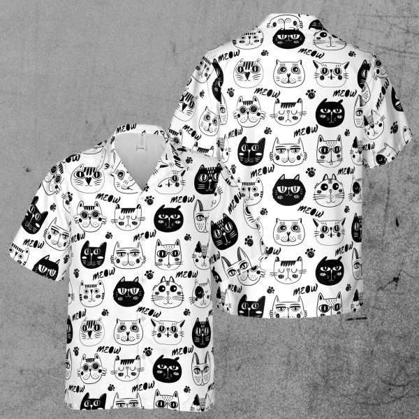 Funny Cool Cute Cat Meow Hawaiian Shirt, Summer Shirt For Men and Women Jezsport.com