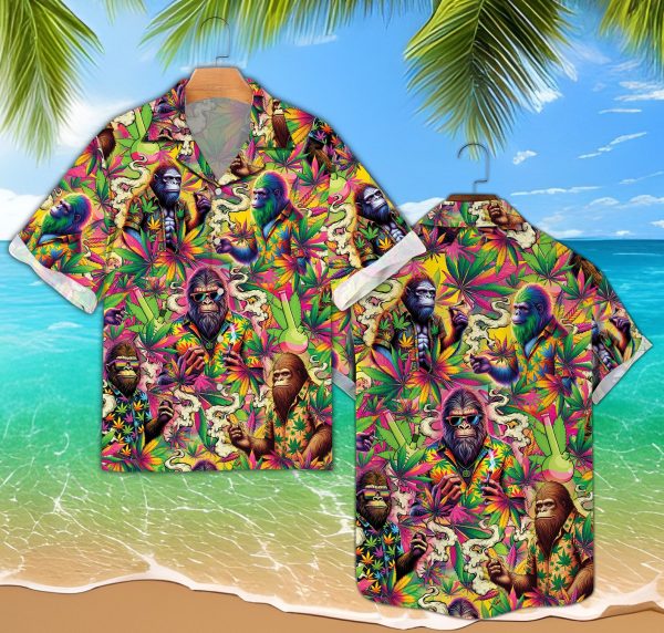 420 Bigfoot Hawaiian Shirt, Stoner Tropical Button Down Shirt, Summer Shirt For Men and Women Jezsport.com