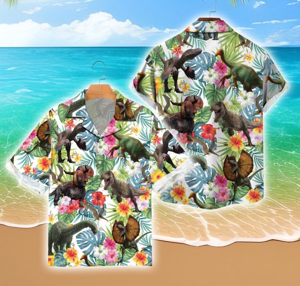 Funny Dinosaur Hawaiian Shirt, Dinosaur Lover Summer Button Down Shirt, Summer Shirt For Men and Women Jezsport.com