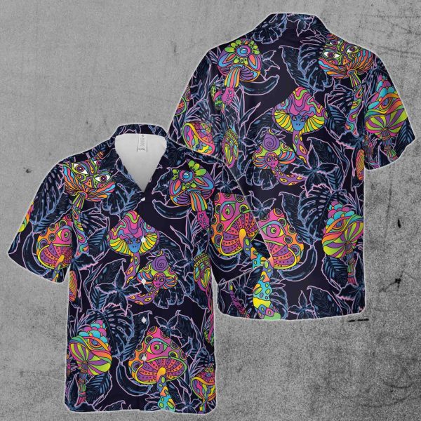 Neon Trippy Mushroom Tropical Jungle Hawaiian Shirt, Summer Shirt For Men and Women Jezsport.com