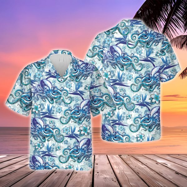 Octopus Hawaiian Shirt, Retro Summer Vibes Button Down Shirt, Summer Shirt For Men and Women Jezsport.com