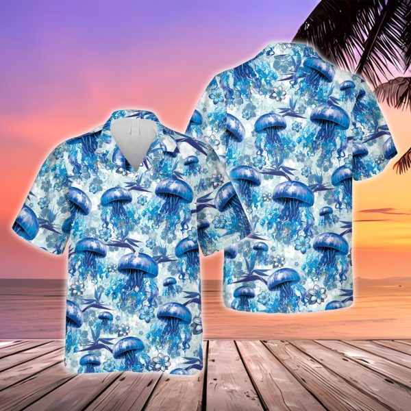 Blue Jellyfish Hawaiian Shirt, Aloha Summer Button Down Shirt, Summer Shirt For Men and Women Jezsport.com