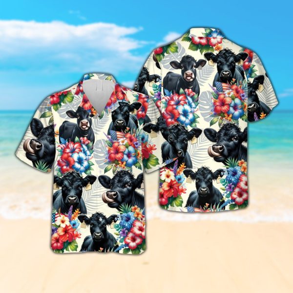 Tropical Black Angus Hawaiian Shirt, Black Angus Cow Lover Button Down Shirt, Summer Shirt For Men and Women Jezsport.com