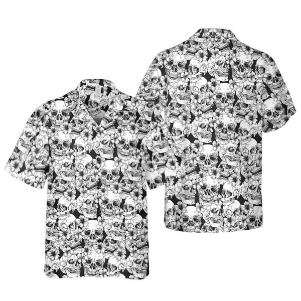 Skulls And Flowers Shirt, Black Floral Skulls Hawaiian Shirt, Summer Shirt For Men and Women Jezsport.com