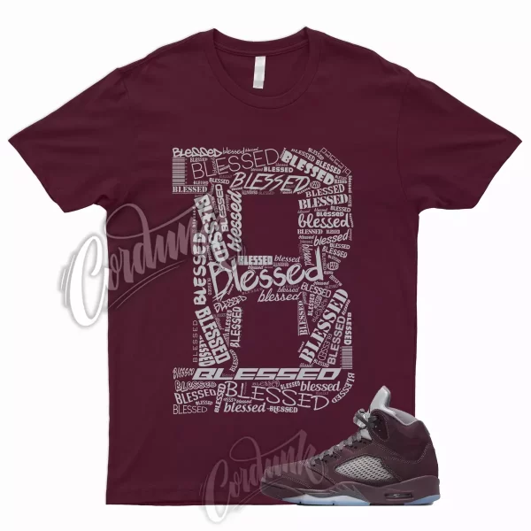 BLESSED Shirt for 5 Deep Burgundy Metallic Silver Light Graphite Bordeaux Maroon Jezsport.com