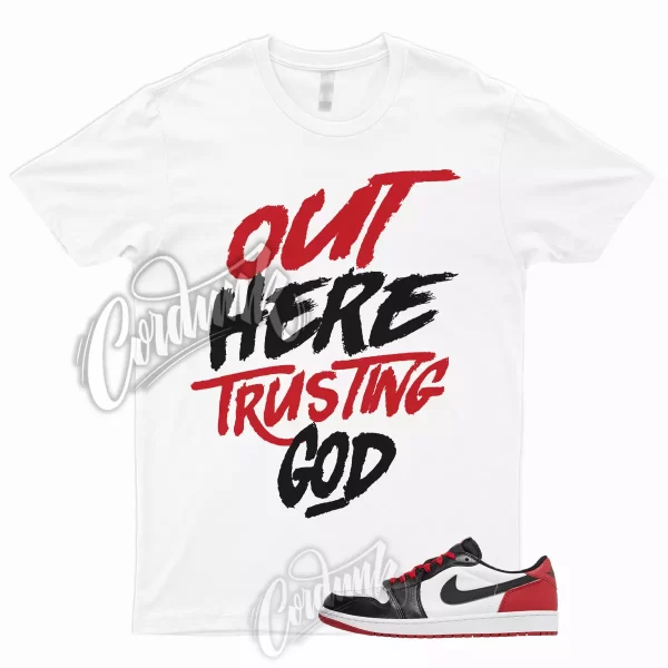 TG T Shirt to Match 1 Low OG Black Toe White Varsity Red University Dunk Low Jezsport.com