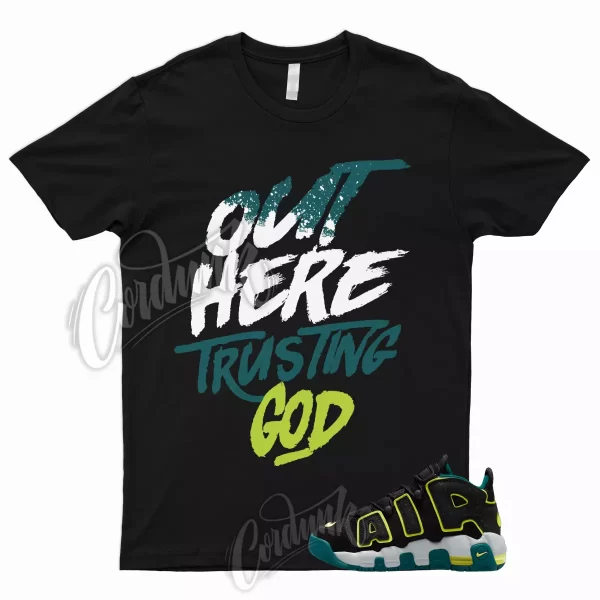 TG Shirt for Air More Uptempo Geode Teal Black Paint Splatter Neon Yellow Volt 1 Jezsport.com