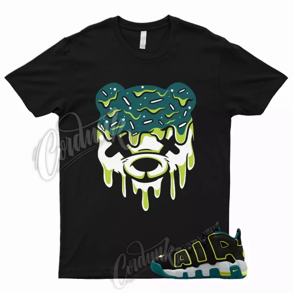 DRIPPY T Shirt Air More Uptempo Geode Teal Black Paint Splatter Neon Yellow Volt Jezsport.com