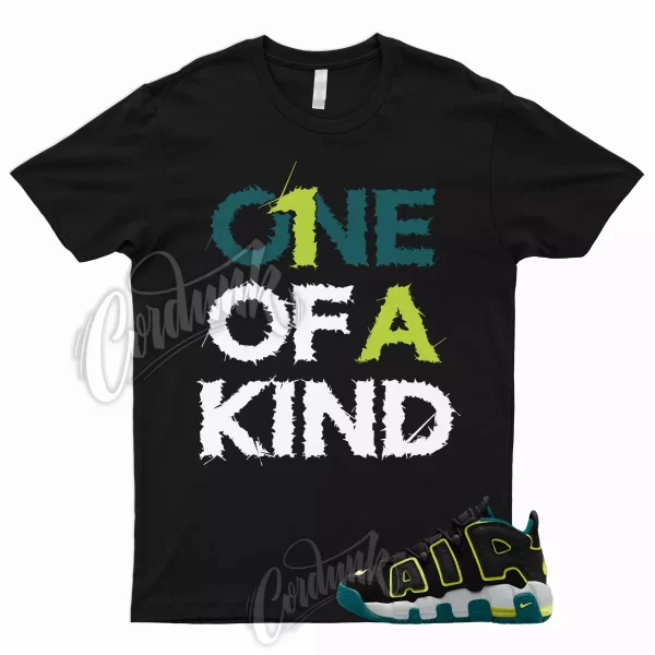 1OAK Shirt for Air More Uptempo Geode Teal Black Paint Splatter Neon Yellow Volt Jezsport.com