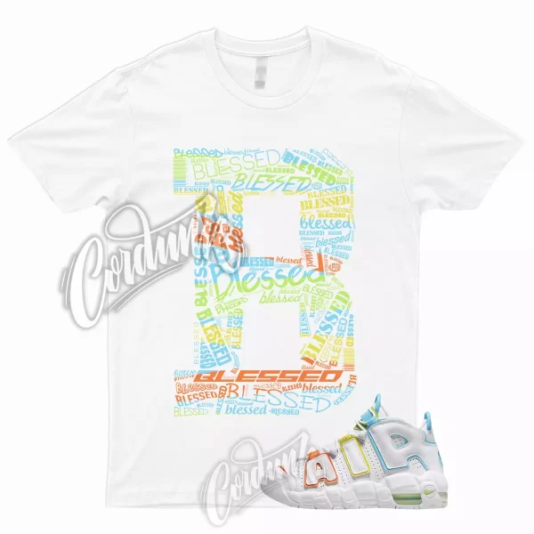 BLESSED T Shirt to Match Air More Uptempo GS White Multi Color 1 Jezsport.com