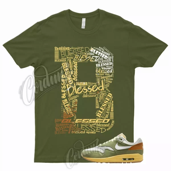 BLESSED T Shirt to Match Air Max 1 By Japan Green White Orange Olive Army Design Jezsport.com