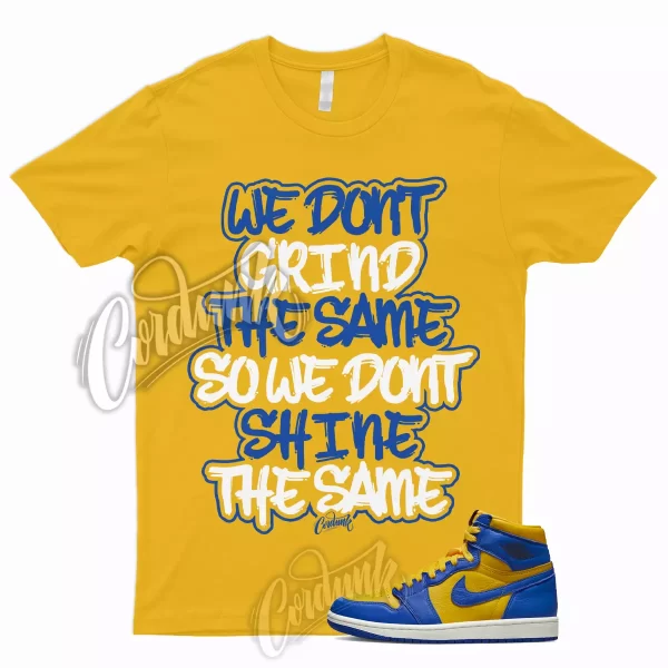 GRIND T Shirt to Match 1 Reverse Laney High Varsity Maize Game Royal Jordan Dunk Jezsport.com