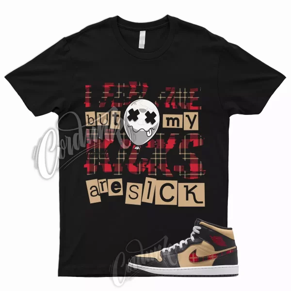 SICK T for 1 Mid Tartan Tan Black Red Plaid Shirt To Match Low High Jezsport.com