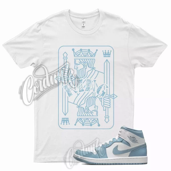 White KING T Shirt for J1 1 Mid Sail Worn Blue University UNC Coast Powder 6 Jezsport.com