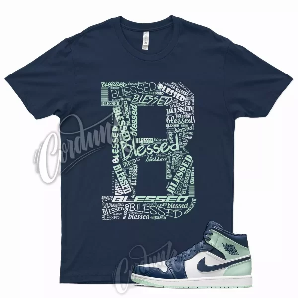 Navy BLESS T Shirt for J1 1 Mystic Blue Mint Foam 6 Tropical Twist Low Mid 5 Jezsport.com