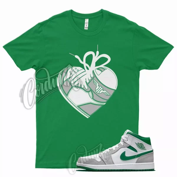 Green HEART T Shirt for J1 1 Mid Grey Dunk Vapormax Pine Stadium Lucky 13 Jezsport.com