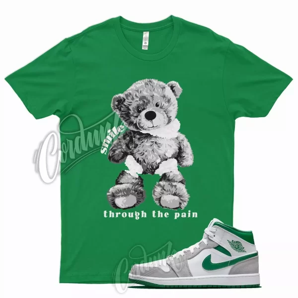 Green SMILE T Shirt for J1 1 Mid Grey Dunk Vapormax Pine Stadium Lucky 13 Jezsport.com