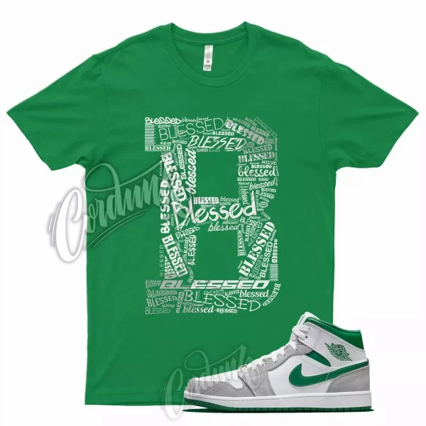 Green BLESSED T Shirt for J1 1 Mid Grey Dunk Vapormax Pine Stadium Lucky 13 Jezsport.com