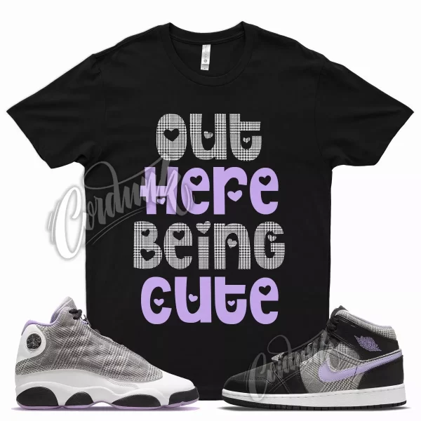 CUTE T Shirt for J1 1 Mid SE GS Houndstooth Lilac Silver Plaid Violet 13 Jezsport.com