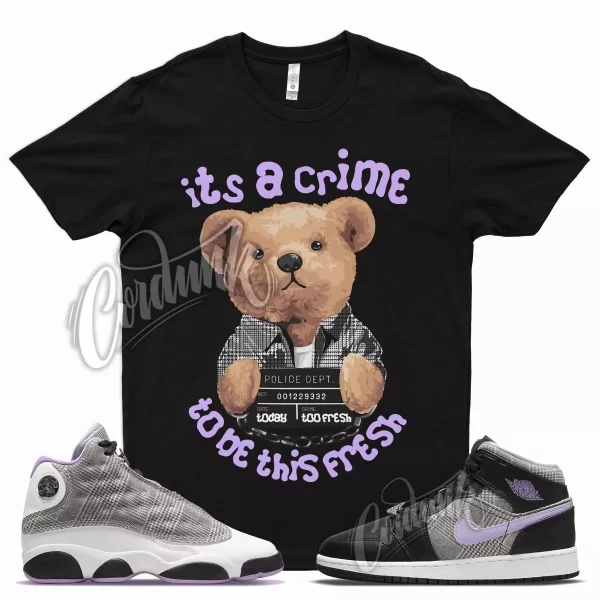 CRIME T Shirt for J1 1 Mid SE GS Houndstooth Lilac Silver Plaid Violet 13 Jezsport.com