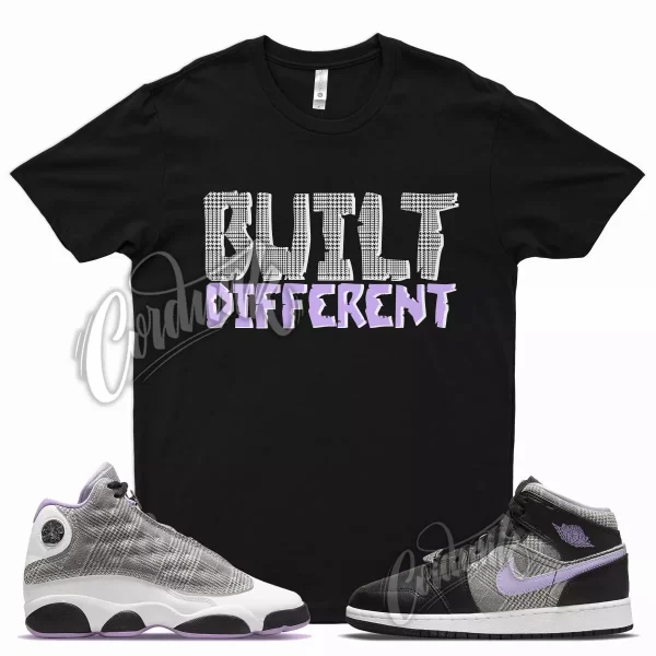 BUILT T Shirt for J1 1 Mid SE GS Houndstooth Lilac Silver Plaid Violet 13 Jezsport.com