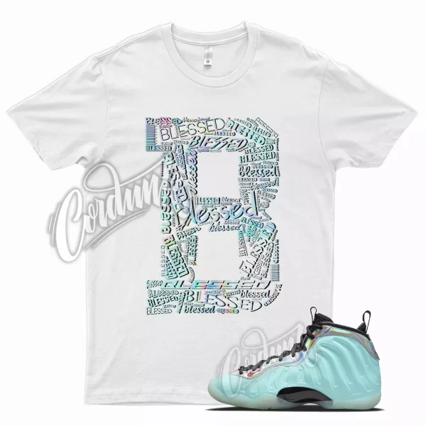 White BLESSED T Shirt for Mixtape Little Posite Copa Foamposite Fusion Red Jezsport.com